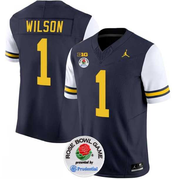 Men's Michigan Wolverines #1 Roman Wilson 2023 F.U.S.E. Navy White Rose Bowl Patch Stitched Jersey Dzhi